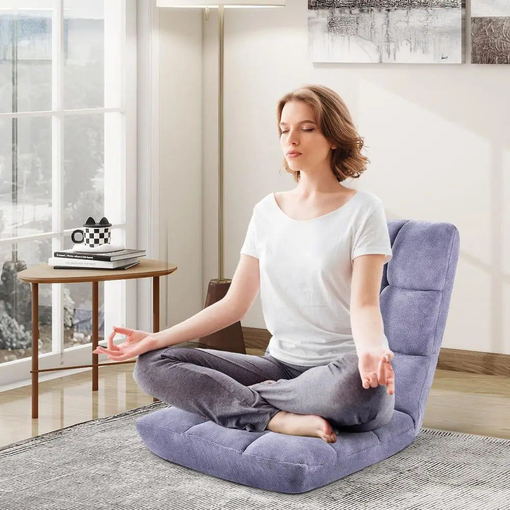 Folding Floor Chair with Back Support for Adults, Adjustable Japanese Meditation Portable Gaming Chair Recliner Seat with Comfy