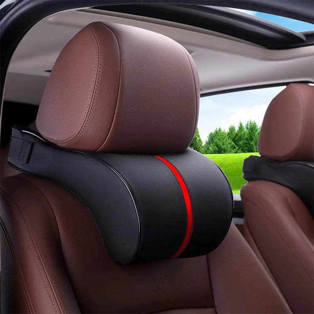 Adjustable Breathable Car Headrest Memory Cotton Car Cushion Leather Neck Pillow Car Waist Pad Automotive Decorative Products