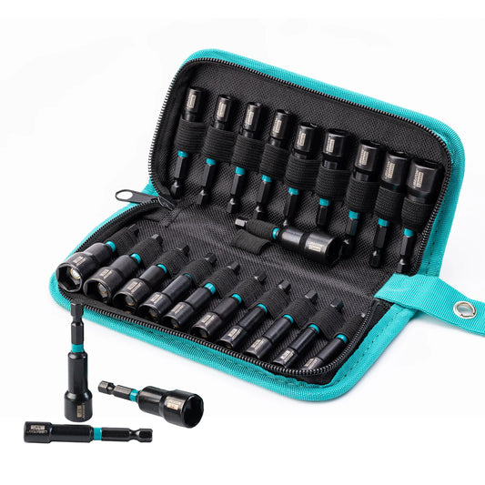 20PCS Magnetic Nut Driver Set, Impact Drill Driver Bit Set 1/4" Metric and SAE Nut Driver with Storage Bag Nut Drivers