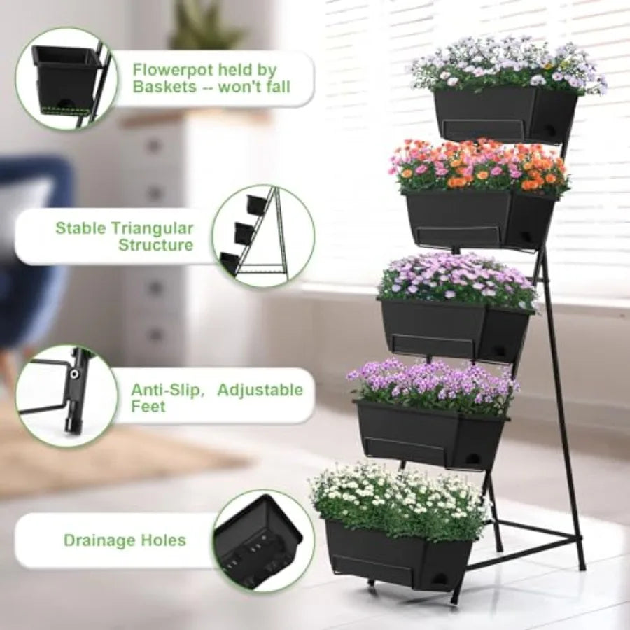 5 Tier Vertical Raised Garden Bed Planter Box, Vertical Raised Bed with Drainage Holes for Indoor Outdoor Herbs Flowers Vegetab