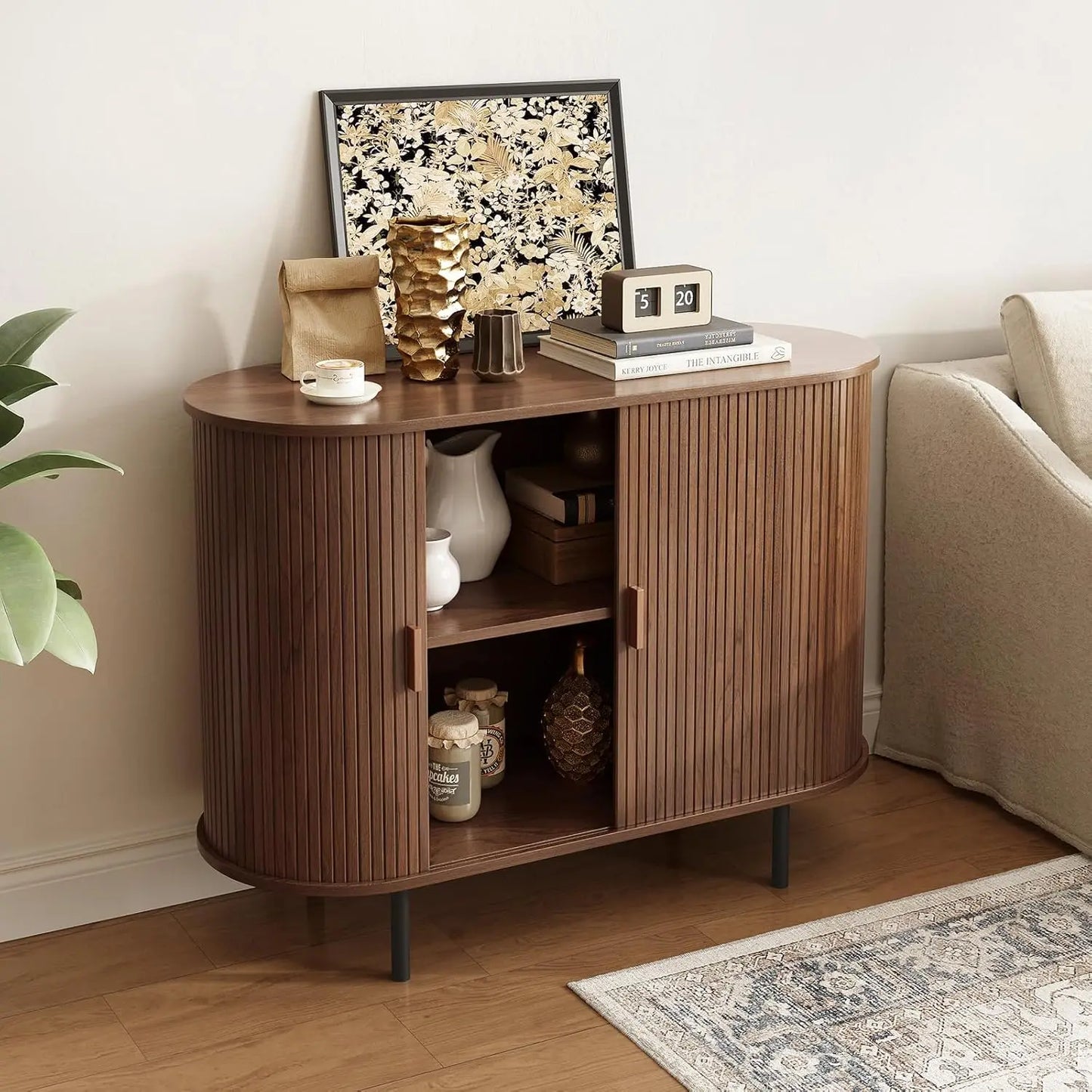 40" Modern Sideboard Buffet Cabinet with Storage - Sliding Door & Adjustable Shelves, Coffee Bar Console for Kitchen/Entryway