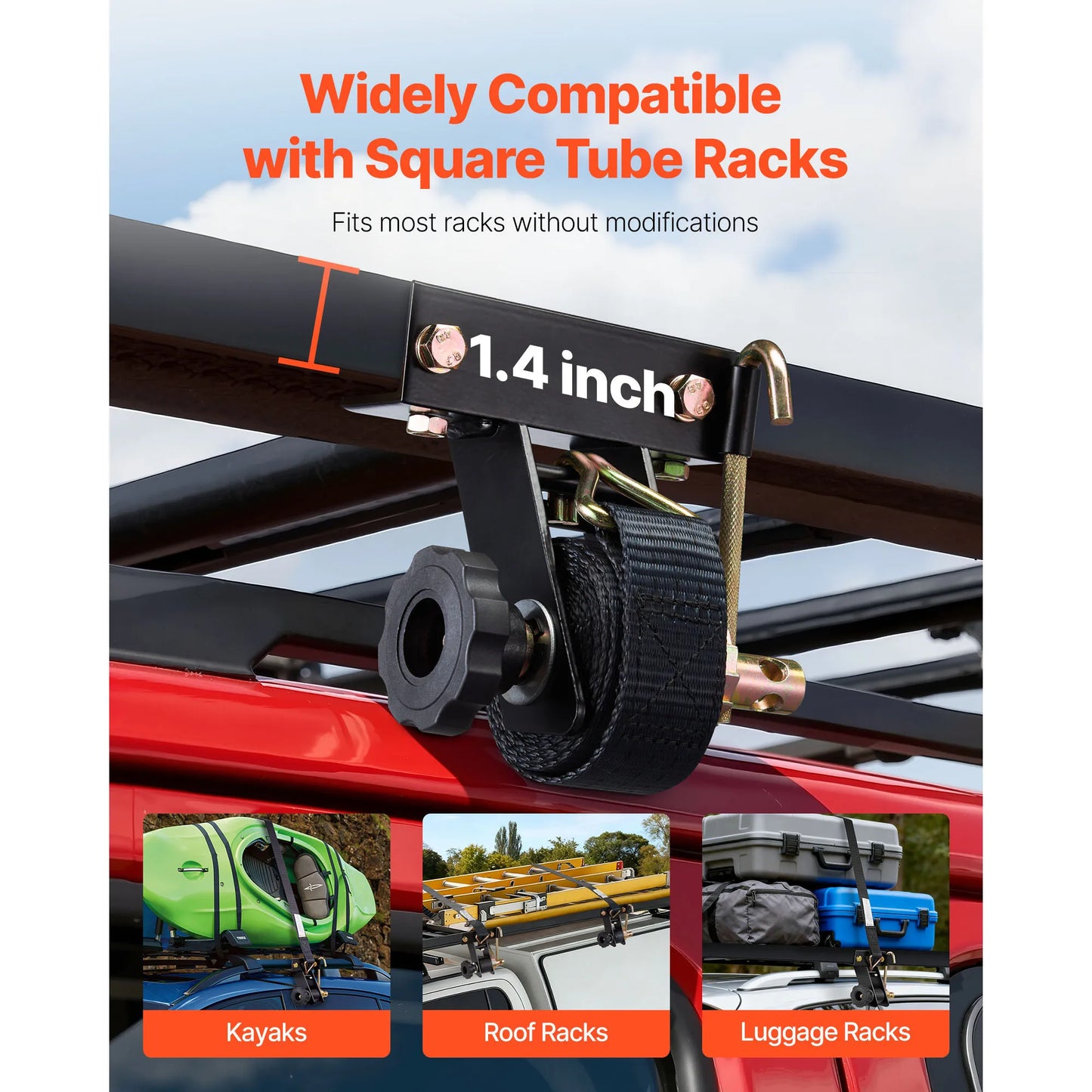 SucceBuy 2/4/8 Pack Ladder Rack Ratchet Straps 1.5inx7.4ft Square Tube Mount Straps with Double J-Hooks for Securing Equipment