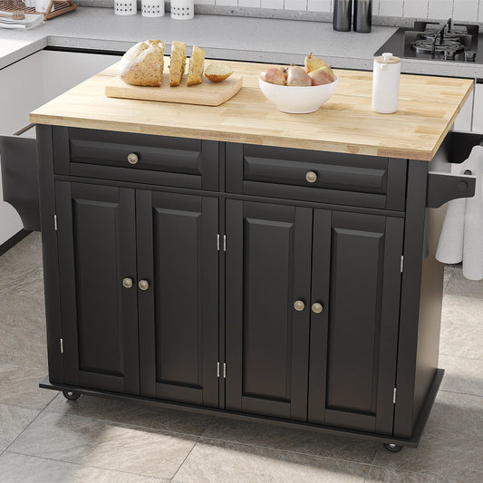 Rolling Kitchen Cart with Drop Leaf Mobile Island Table
