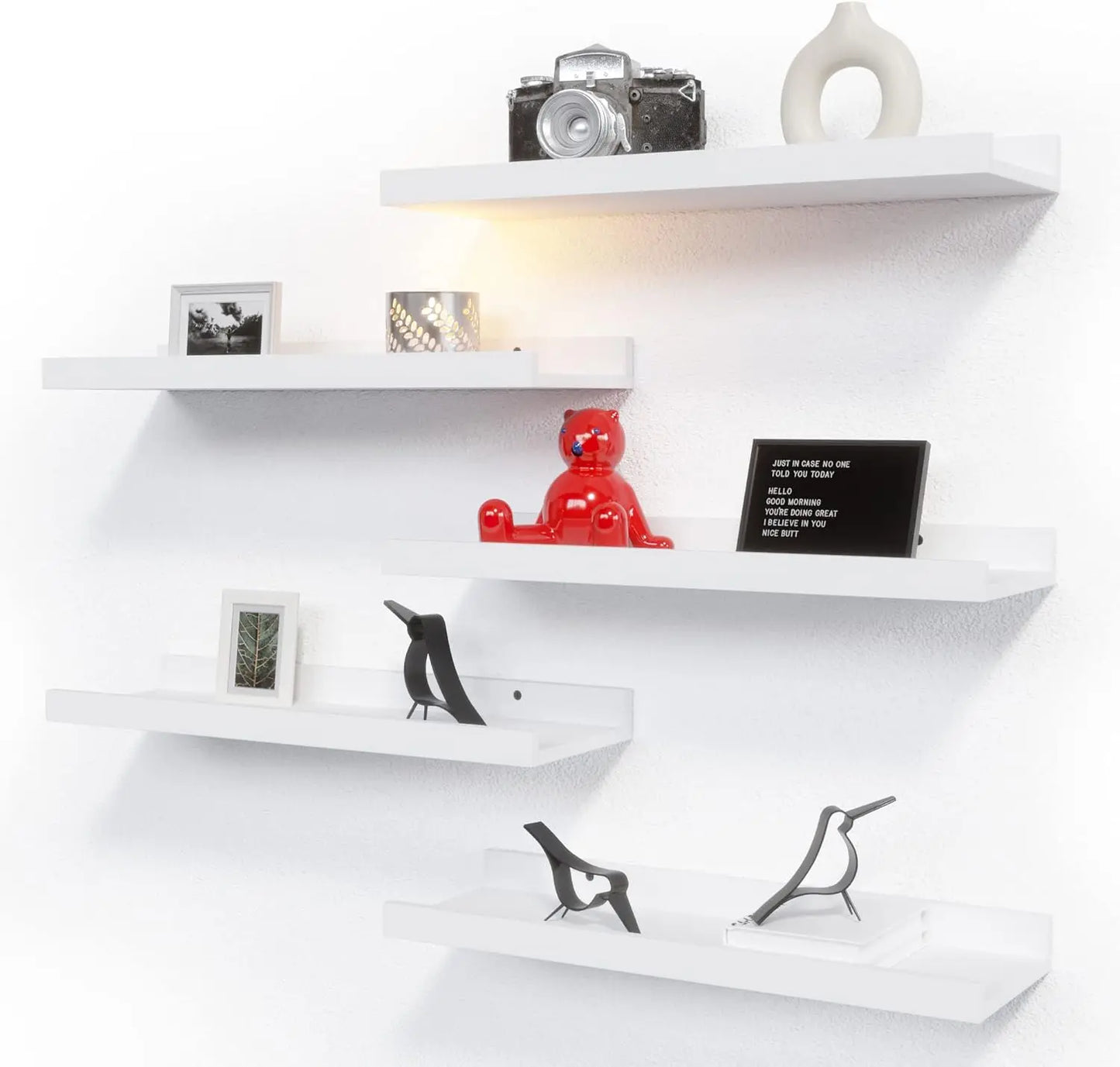 Five Set Floating Shelves for Wall Decor Wall Mounted Book Shelf Nursery Shelves Picture Ledge Shelf with Lip for Wall Storage