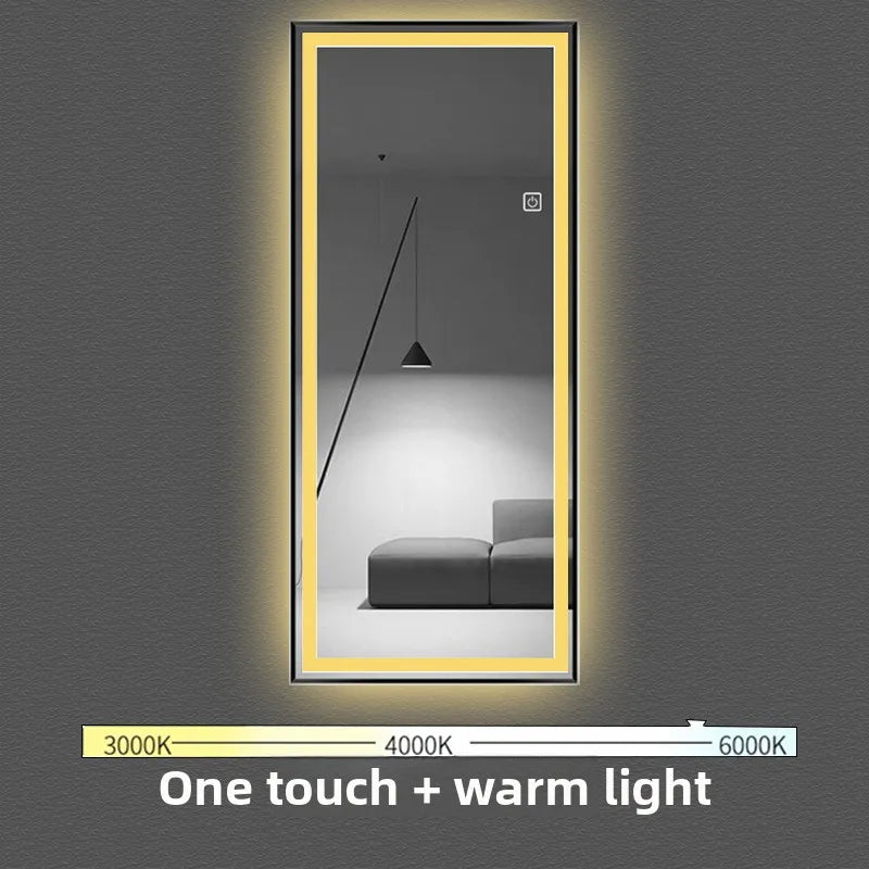 Fashion Aluminum Alloy Frame Full Body Mirror Wall Hanging Bedroom Fitting Mirror with Led Light Clear Full Body Mirror Vanity