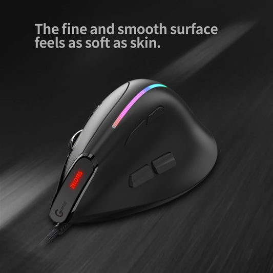 ZELOTES T-50 Ergonomic Wired Vertical RGB Mouse 12800 DPI Adjustable for PC Computer Gaming USB Wired Vertical Optical Mouse