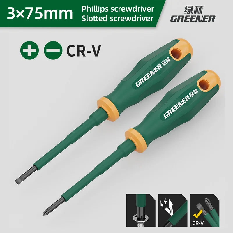 GREENERY Insulated Electrician Screwdriver Current-Isolate Phillips Flat Driver Magnetic Slotted Cross Screwdrivers for Repair