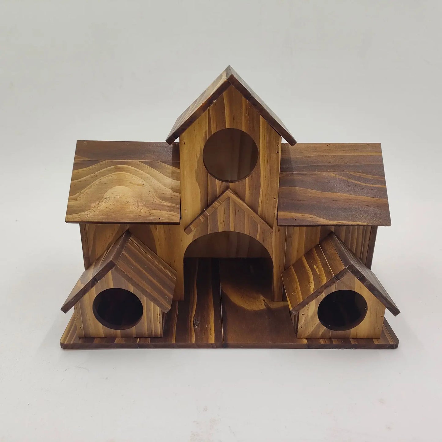 Wooden bird house, outdoor garden bird villa nest, decorative hanging bird feeder, natural wood, rural bird home decoration