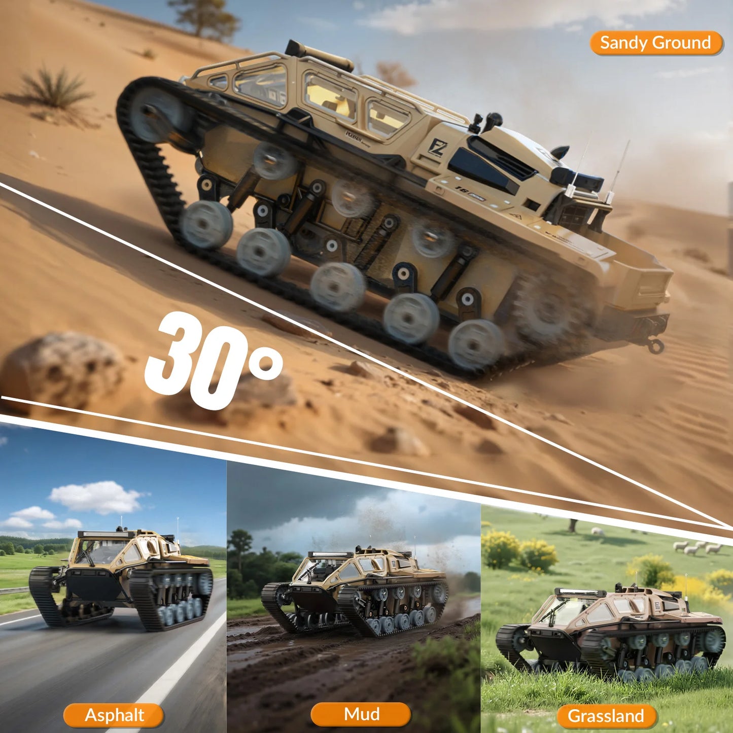 RACENT 1:16 RC Tank Remote Control Tank Off-Road RC Truck 4WD RC Crawler 360°Rotating Drifting Car with 2 Batteries