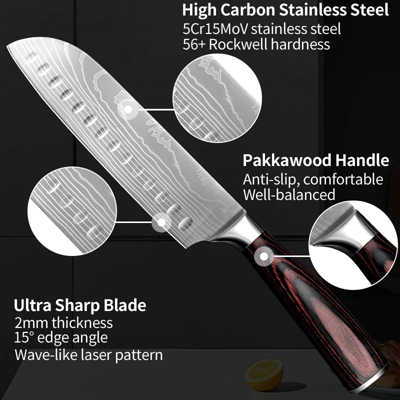 PLYS 3/5/7pcs Damascus Pattern Kitchen Knife Set Sharp Knives