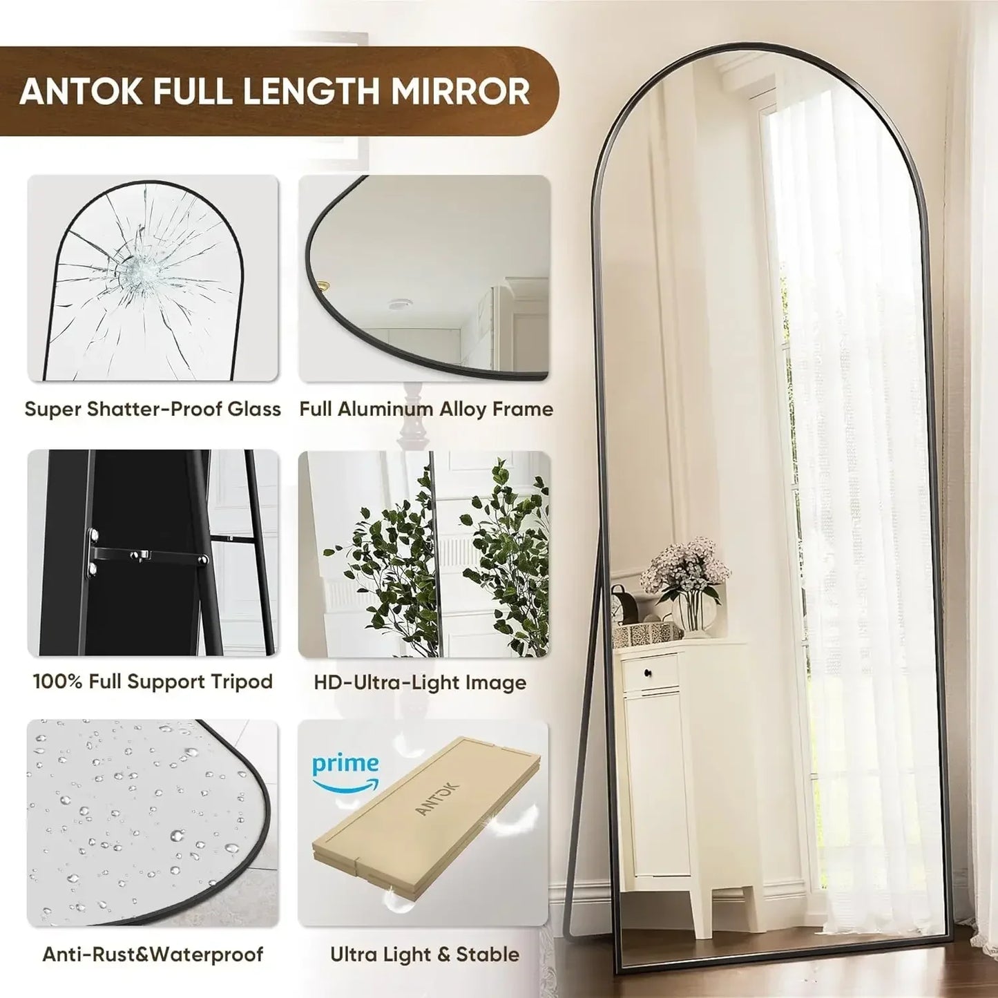 Full Length Mirror, 71"x28" Floor Mirror, Arched Floor Standing Freestanding Arch Full Body Mirrors with Stand for Bedroom