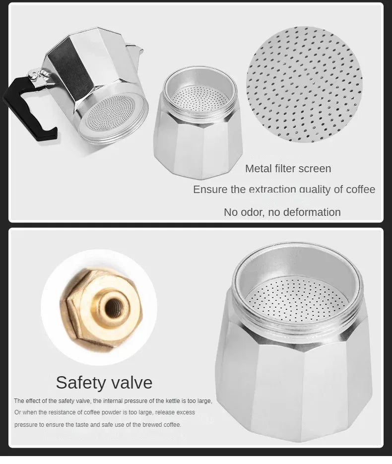 Retro Italian Moka Pot Coffee Maker Stainless Steel Portable