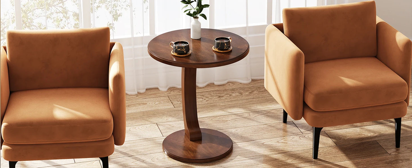 Tribesigns Round End Table, Wood C-Shaped Side Table, Small Couch Side Table, Mid-Century End Table, Retro Side Table
