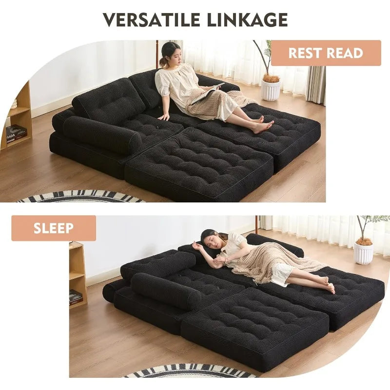 Plus Futon Sofa Bed for Small Spaces, Floor Couch with Armrest, Folding Sofa Couch, Convertible Sleeper Chair Bed with Pillow