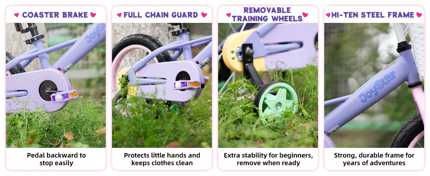 JoyStar Macaroon Kids Bike With Training Wheels And Front Basket