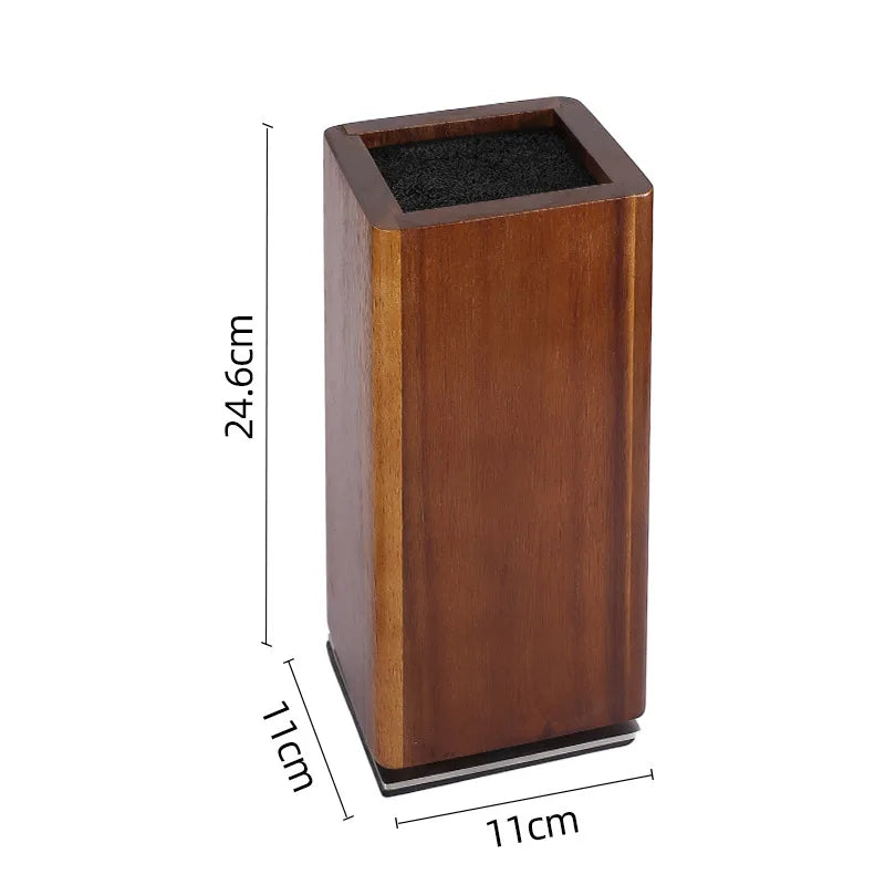 1Pc 360°Rotating Magnetic Knife Block Wood Universal Knife Holder 4‑Side Ultra‑Strong Magnets Knife Storage Rack with Removable Bristles Multifunctional Kitchen Countertop Knife Organizer