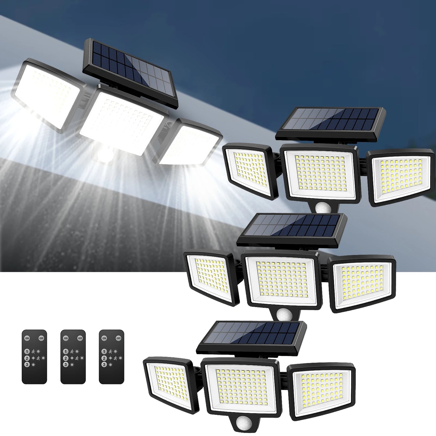 Outdoor Waterproof Solar Motion Light Three-Head LED Security Floodlight