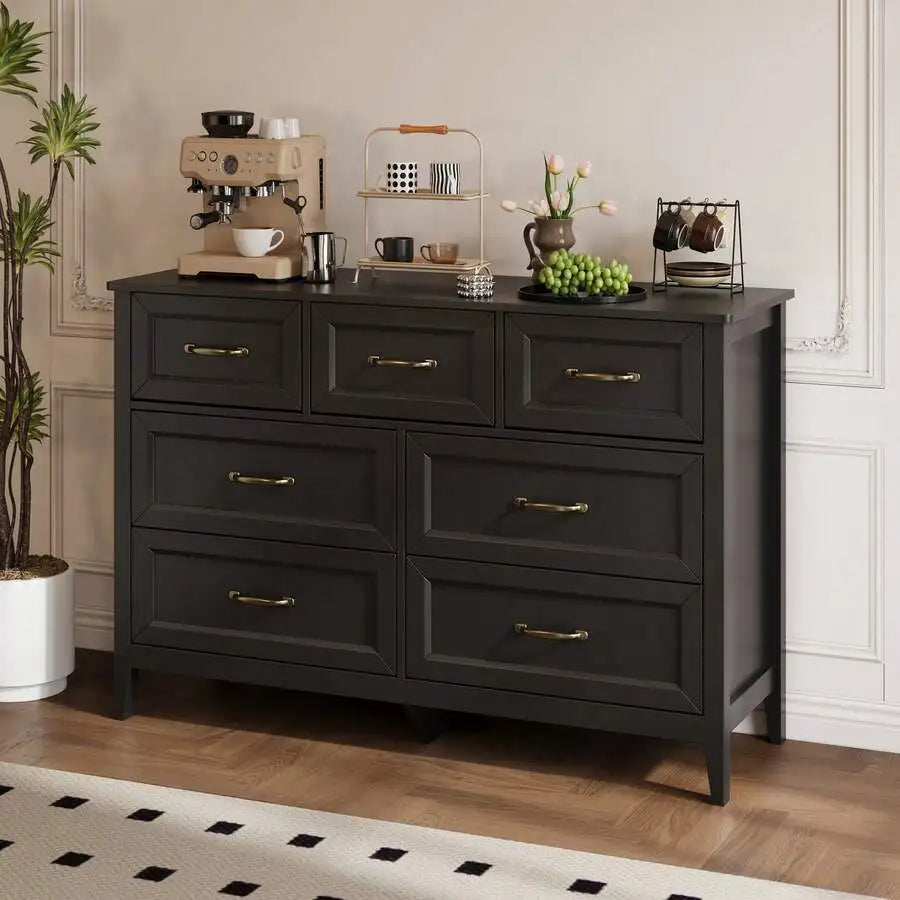 Asofer White Dresser For Bedroom With 7 Drawers, 47" W Chests Of Drawers With Metal Handles, Wood TV StandWith   Anti-Dumping Design And Slide Rails For Living Room, Hallway, Entryway
