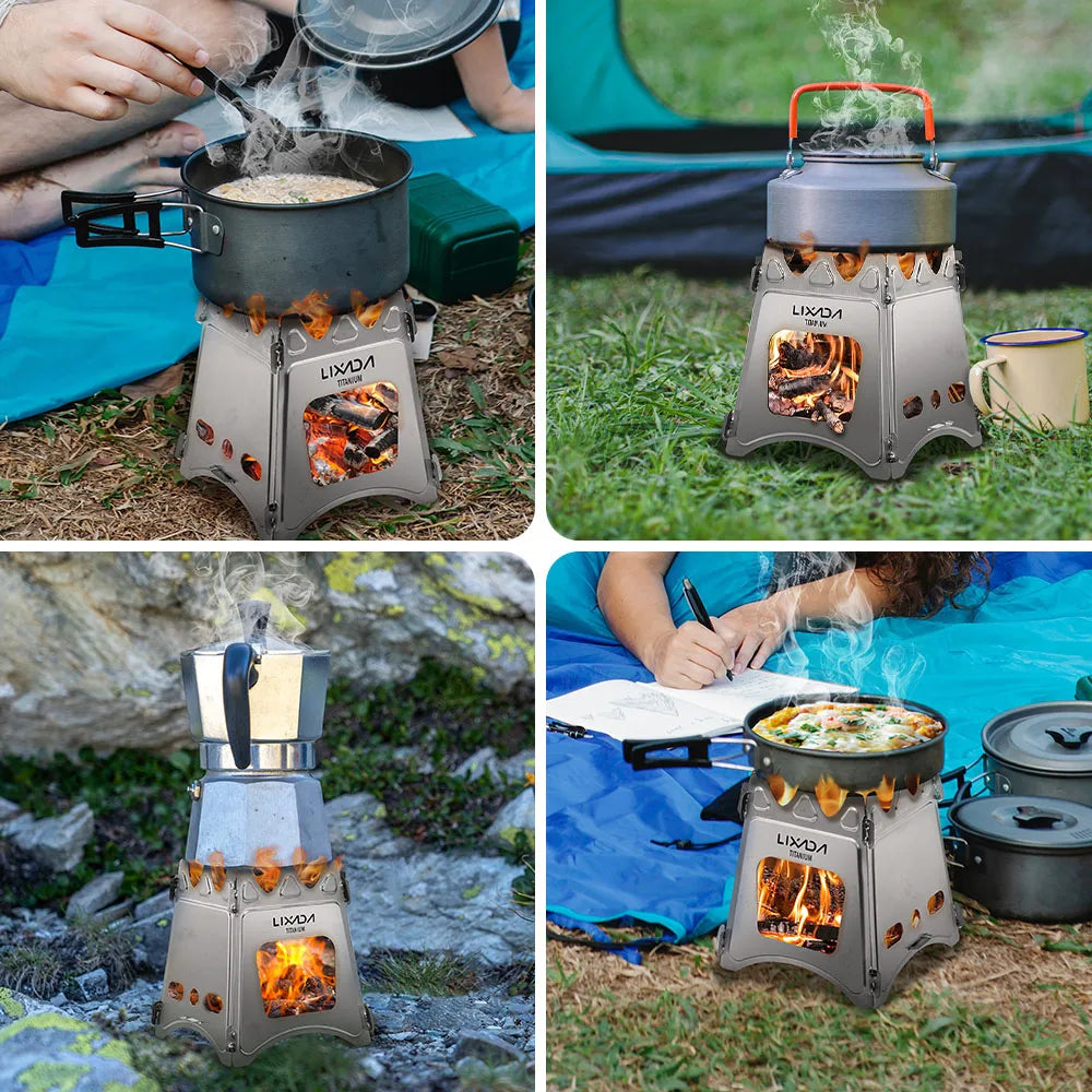 Lixada Compact Folding Titanium Wood Stove for Outdoor Camping Cooking Picnic Wood Burner camping accessories and equipment