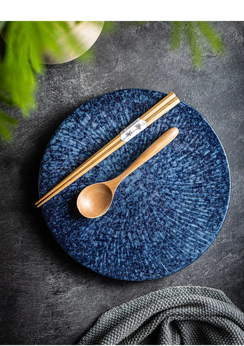 Ceramic Steak Plates Set Dinnerware Underglaze Flat Round Plates for Home Kitchen Restaurant Service