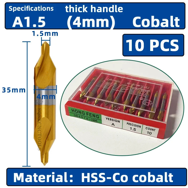 HSS Combined Center Drills Ti-Coated 60 Degree Countersinks Angle Bit Set 6pcs 1.0-5mm Metal Centering Dril Bit Lathe W6542 M35