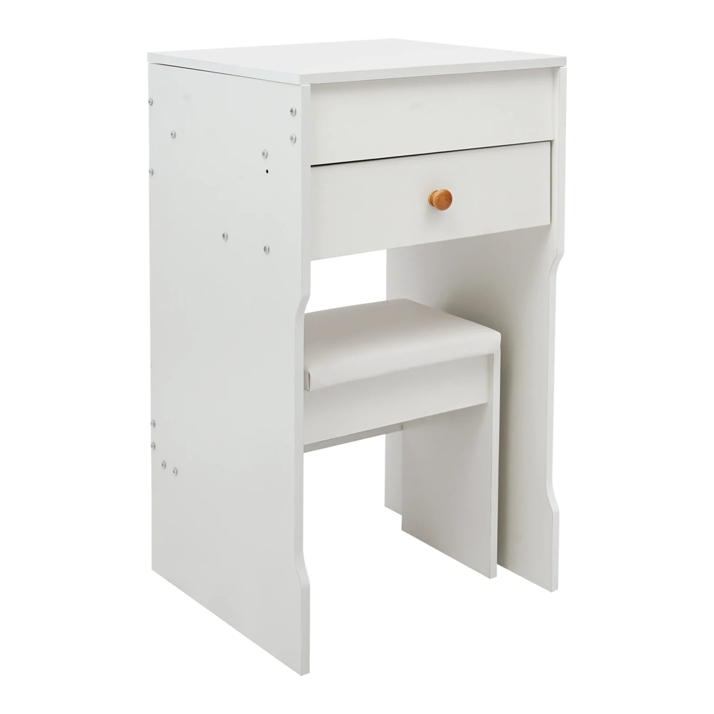 Vanity Dressing Table with Mirror and Stool 15.8" White Compact Storage Desk for Bedroom Dormitory Studio Apartment