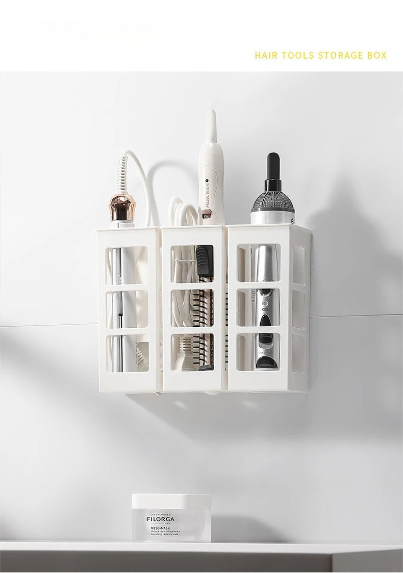 No‑drill Wall Mounted Storage Box, Plastic Organizer for Hair  Tools , Bedroom Bathroom Fridge Washing Machine Side Storage Rack