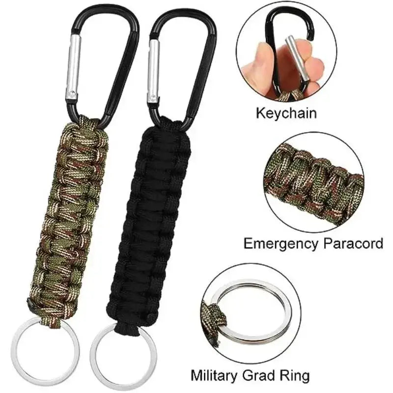 Outdoor Umbrella Rope Keychain Self Defense Lanyard Survive Knot Steel Ball Buckle Tactical Security Tool Carabiner