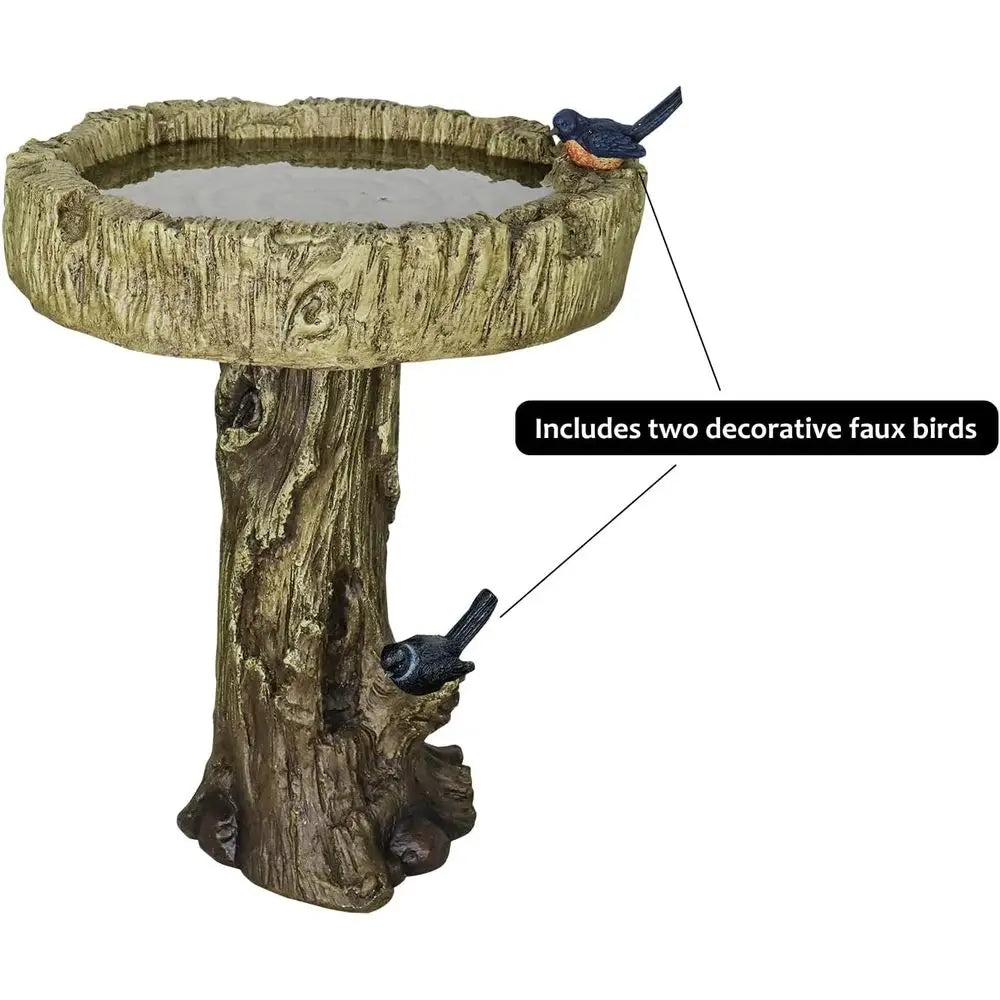 SunJet 24.4 Inch Heigh Wood-Concrete Bird Bath with Decorative aux Bird – birdbath Rustic & Long-Lasting Design, Enhances Garden