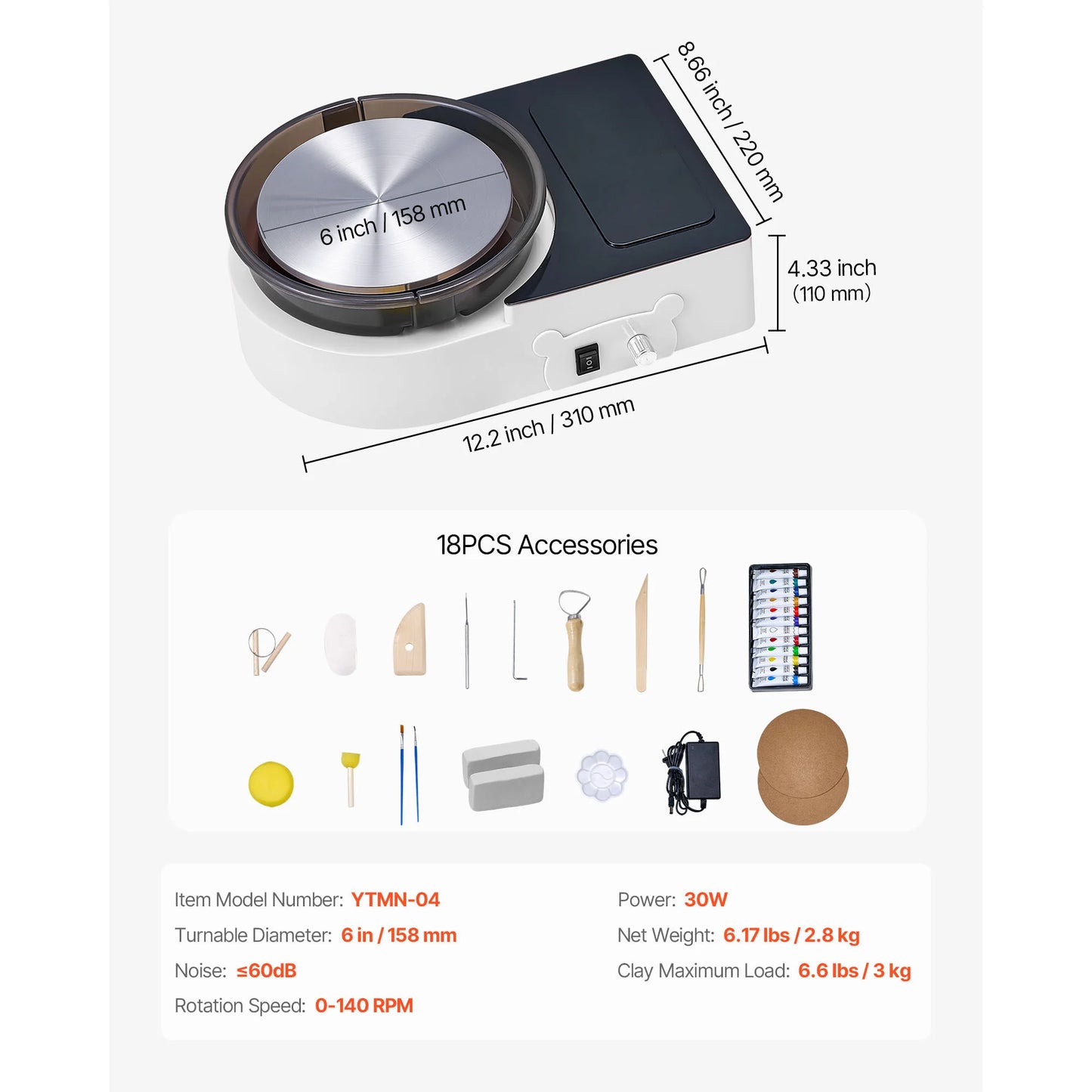 Electric Pottery Wheel for Beginners with Adjustable Speed