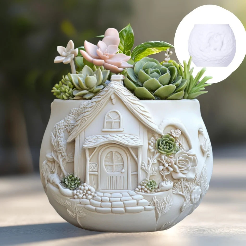 Witch Magic House Relief Pumpkin Succulent Plant Flower Pot Resin Mold  House Relief Storage Box Castle Candle Cup Gypsum Molds