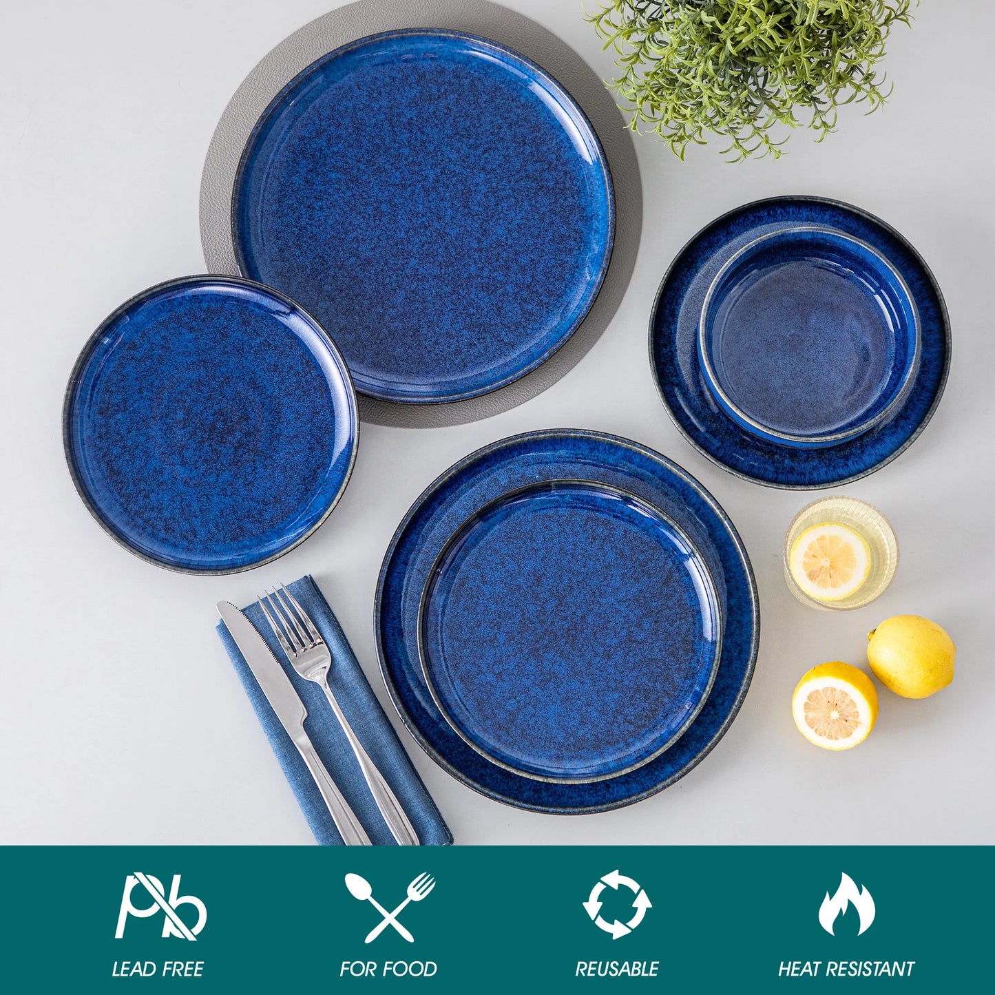 Malacasa Reactive Glaze Stoneware Dinnerware Set For Dining