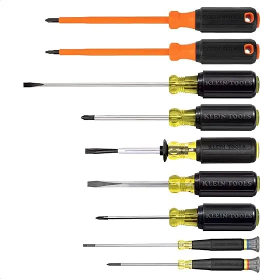 Klein Tools 85850 9-Piece Electrician Tool Set with (3) Phillips, (3) Slotted Drivers, (1) Screw-Holding Driver, (2) Insulated D