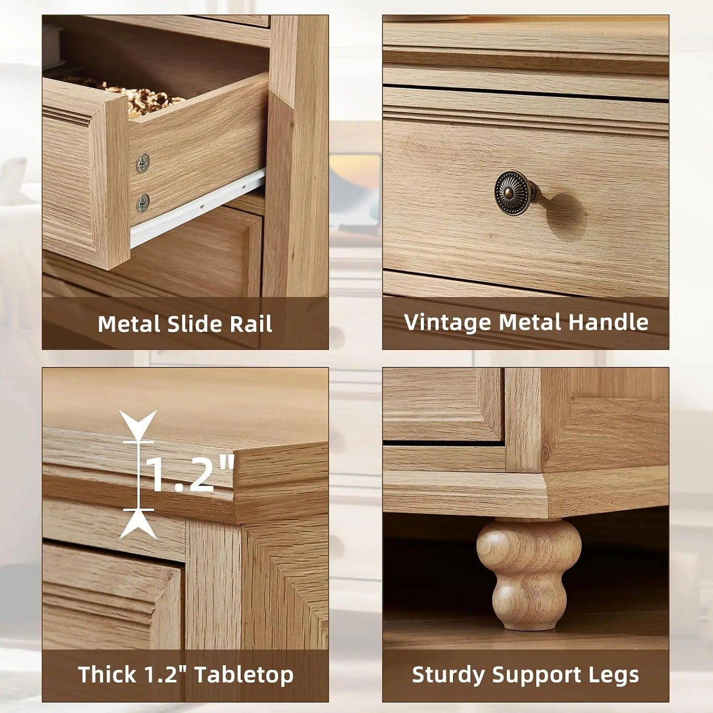2 Pack Farmhouse 3 Drawer Bedside Cabinet, Wooden End Night Table With Metal Handles 24"W For Indoor Storage
