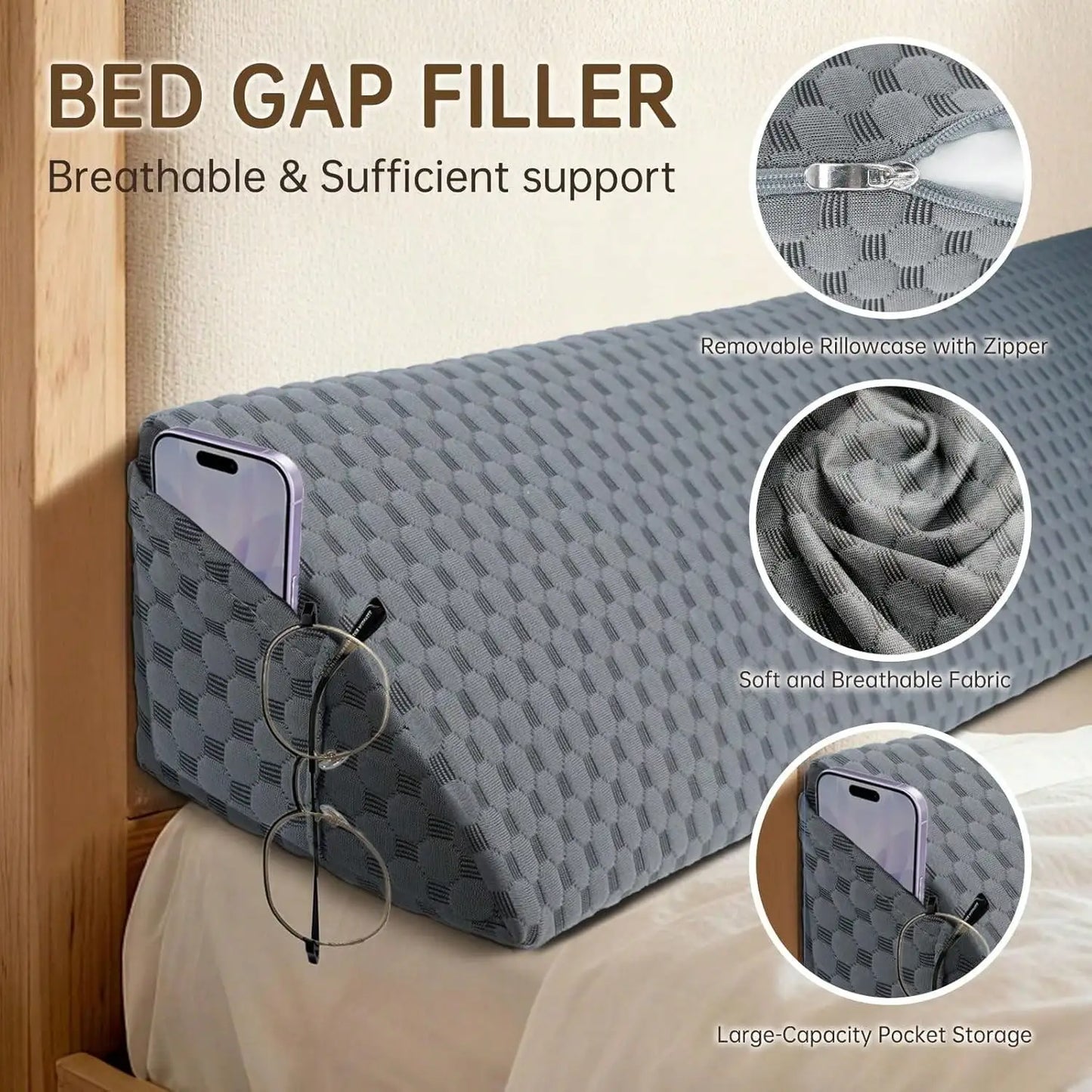 Premium Memory Foam Bed Wedge Pillow Headboard Gap Filler