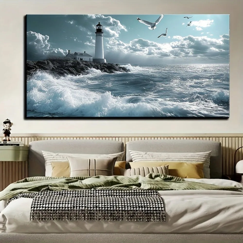 Ocean Beach Wall Art Seagull And Wave Pinewood Frame
