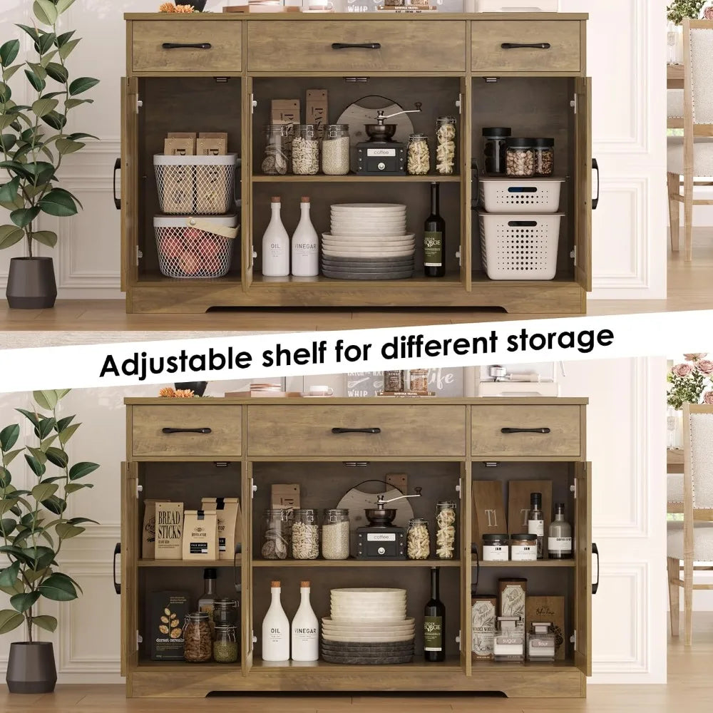 HOSTACK Kitchen Buffet Cabinet with Doors & Drawers, 55"W Farmhouse Sideboard, Adjustable Shelves