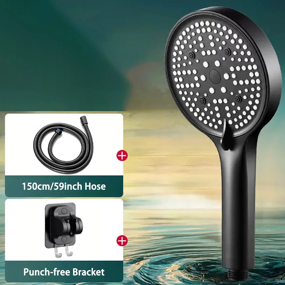 High Pressure Shower Head Set Water Saving Rainfall Spray Handheld 6 Jet Modes Shower Head with Hose Bathroom Accessories