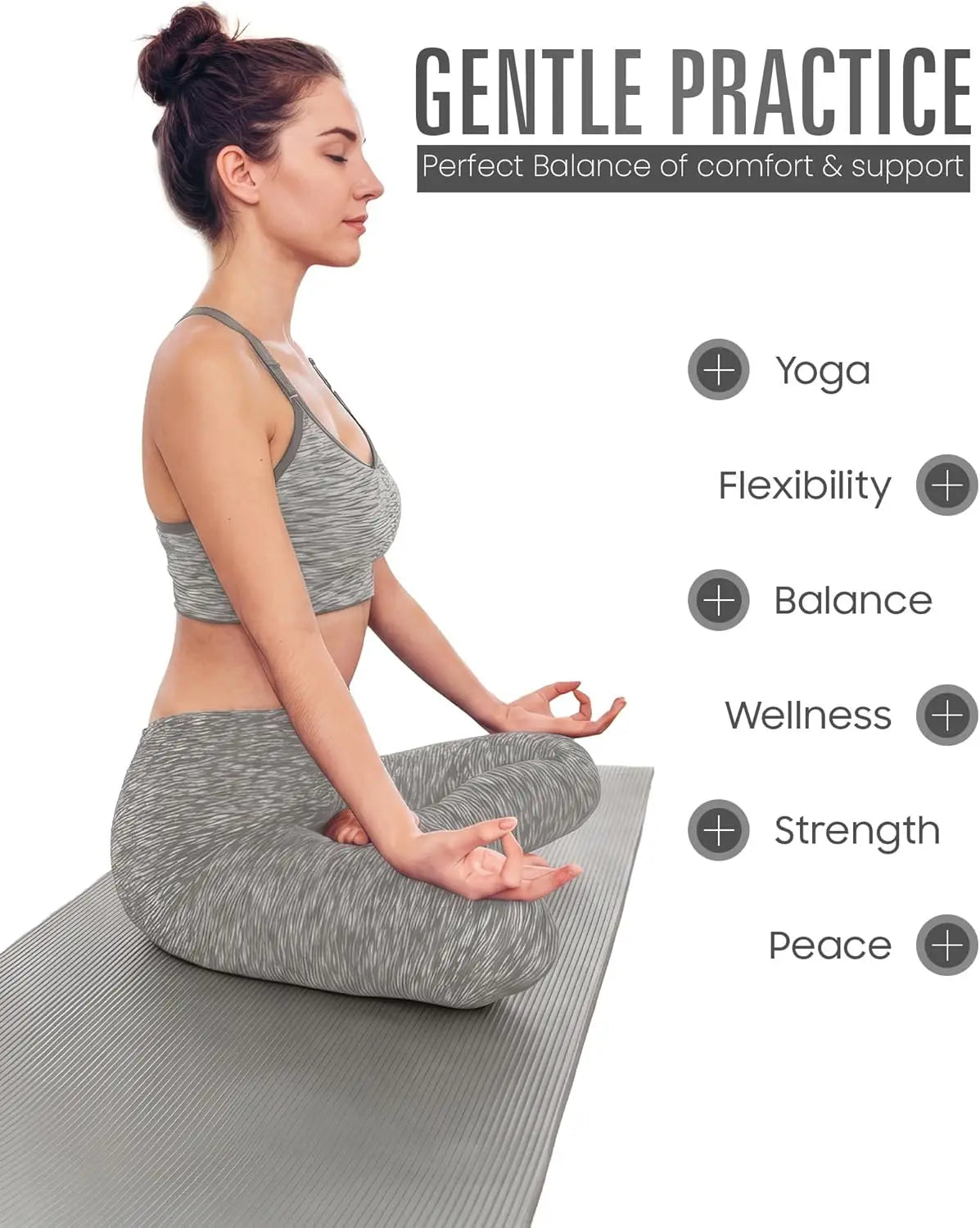 Yoga Mat Thick 2/5 Inch (10mm) Non-Slip Workout Mat, Large Exercise Mats for Home with Carry Bag and Strap