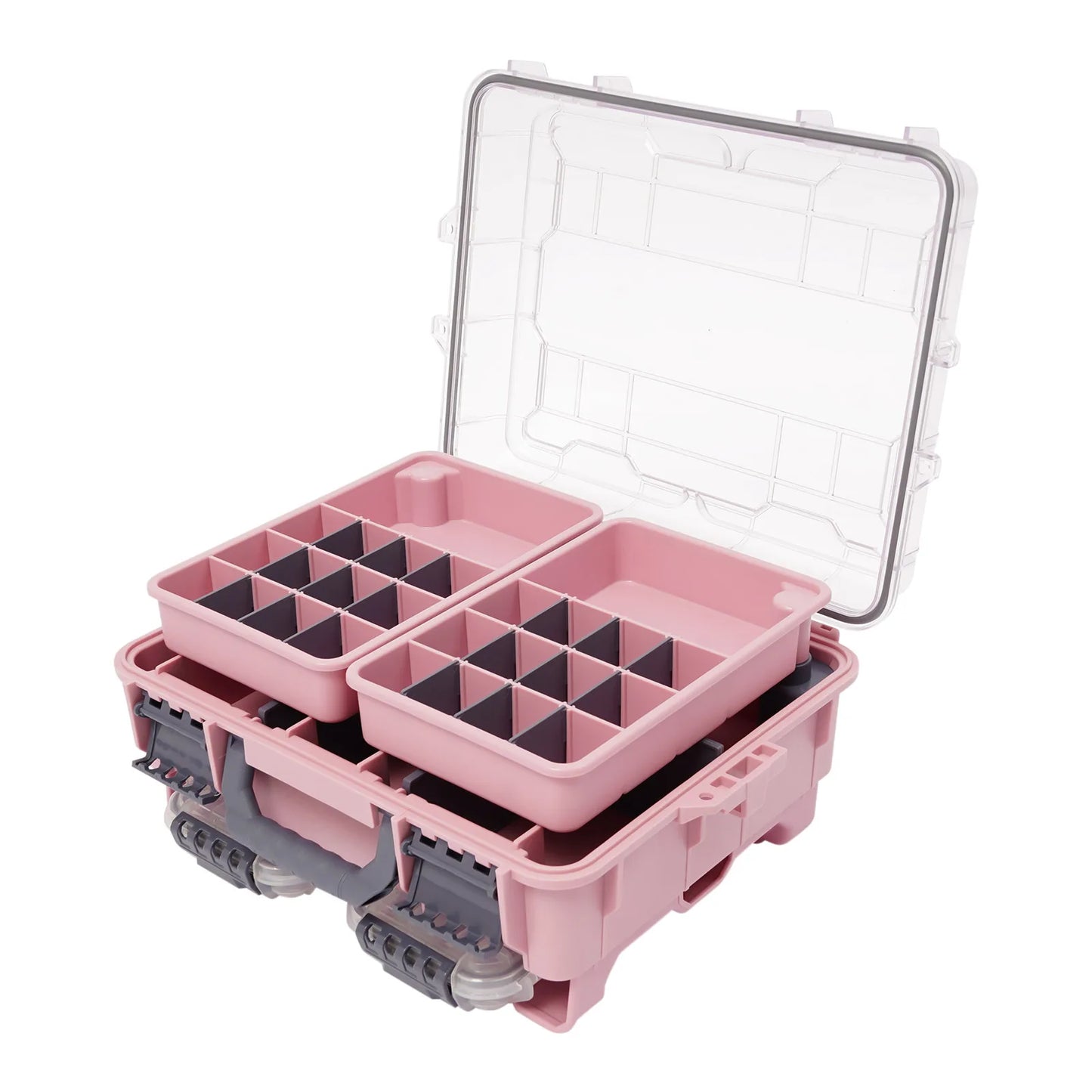 Fishing Tackle Box Small Tackle Storage Box Large Capacity Pink Multi-layer Organizer Removable Slots DIY Tray Portable Lure Bait Hook Line Container Double Lock Secure Thickened PP Waterproof Durable Outdoor Case for Fishing