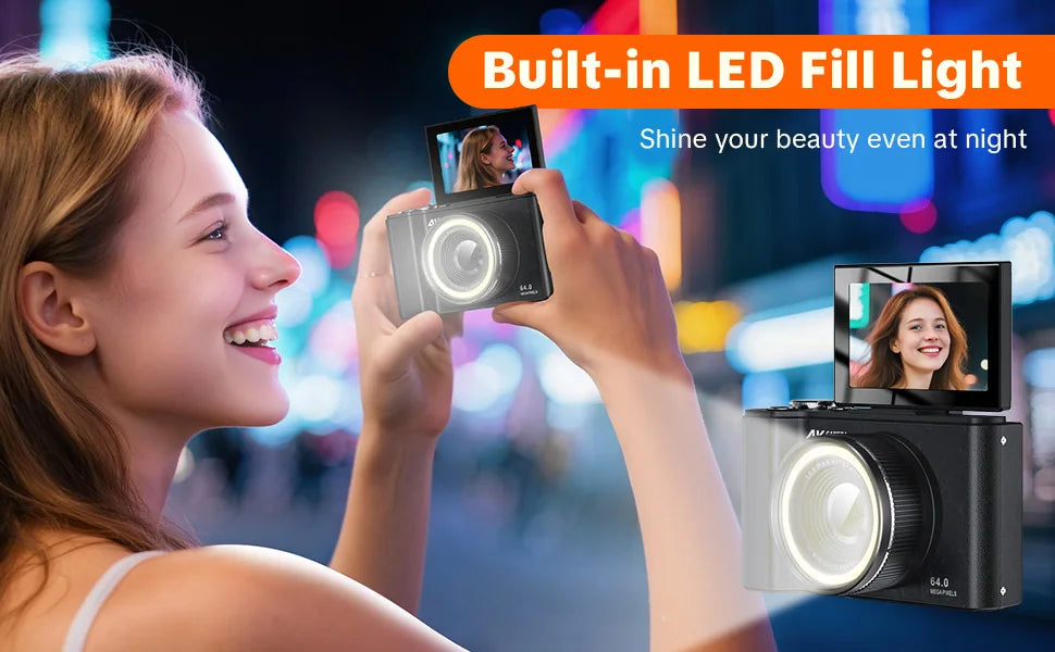 4K Digital Camera for Photography,4k Camera with Ring Light，180° Flip Screen Camera for Vlogging with Beauty Mode,Point and Shoot Digital Cameras for Beginner with SD Card，christmas gift