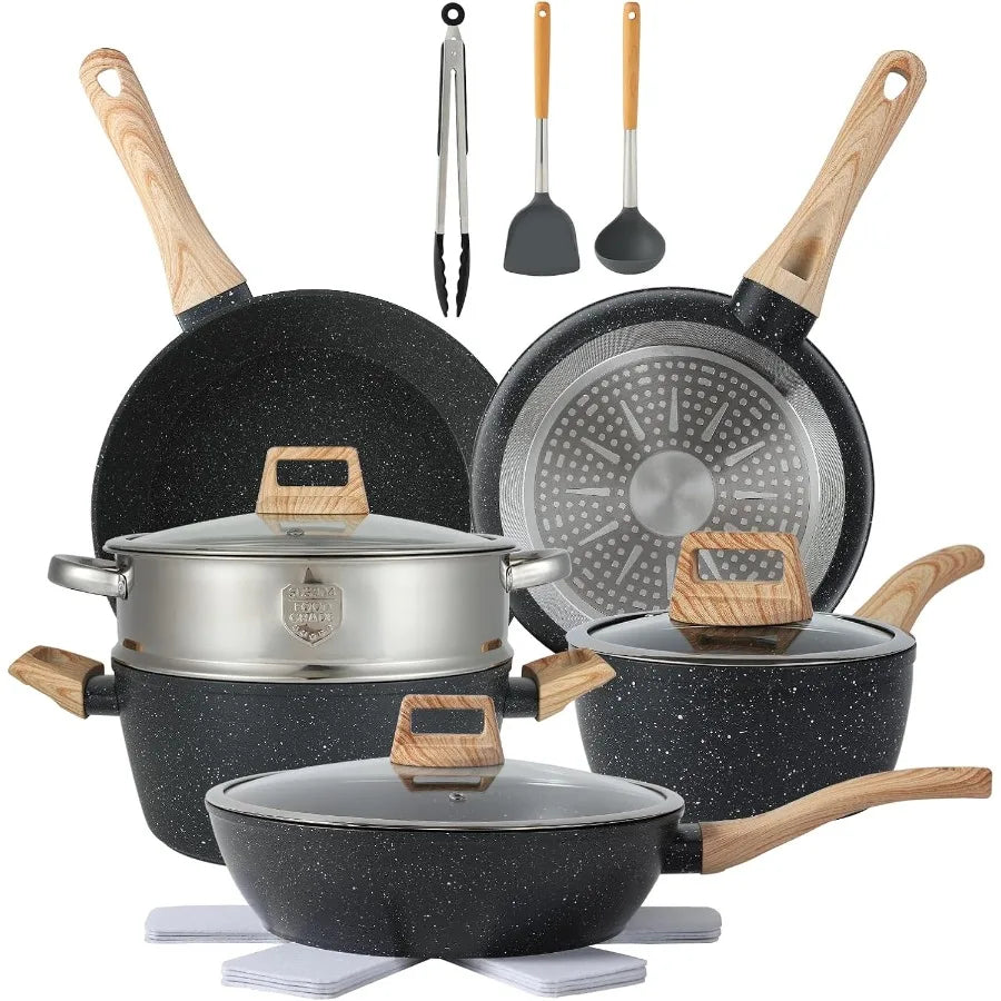 Nonstick Cookware Set With Durable Aluminum Pots And Pans