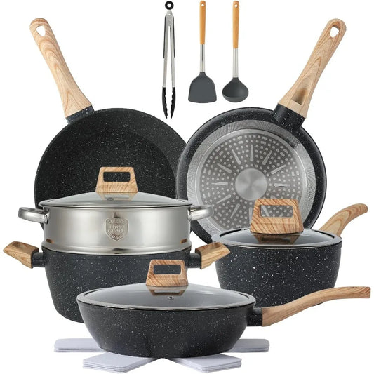 Nonstick Cookware Set With Durable Aluminum Pots And Pans