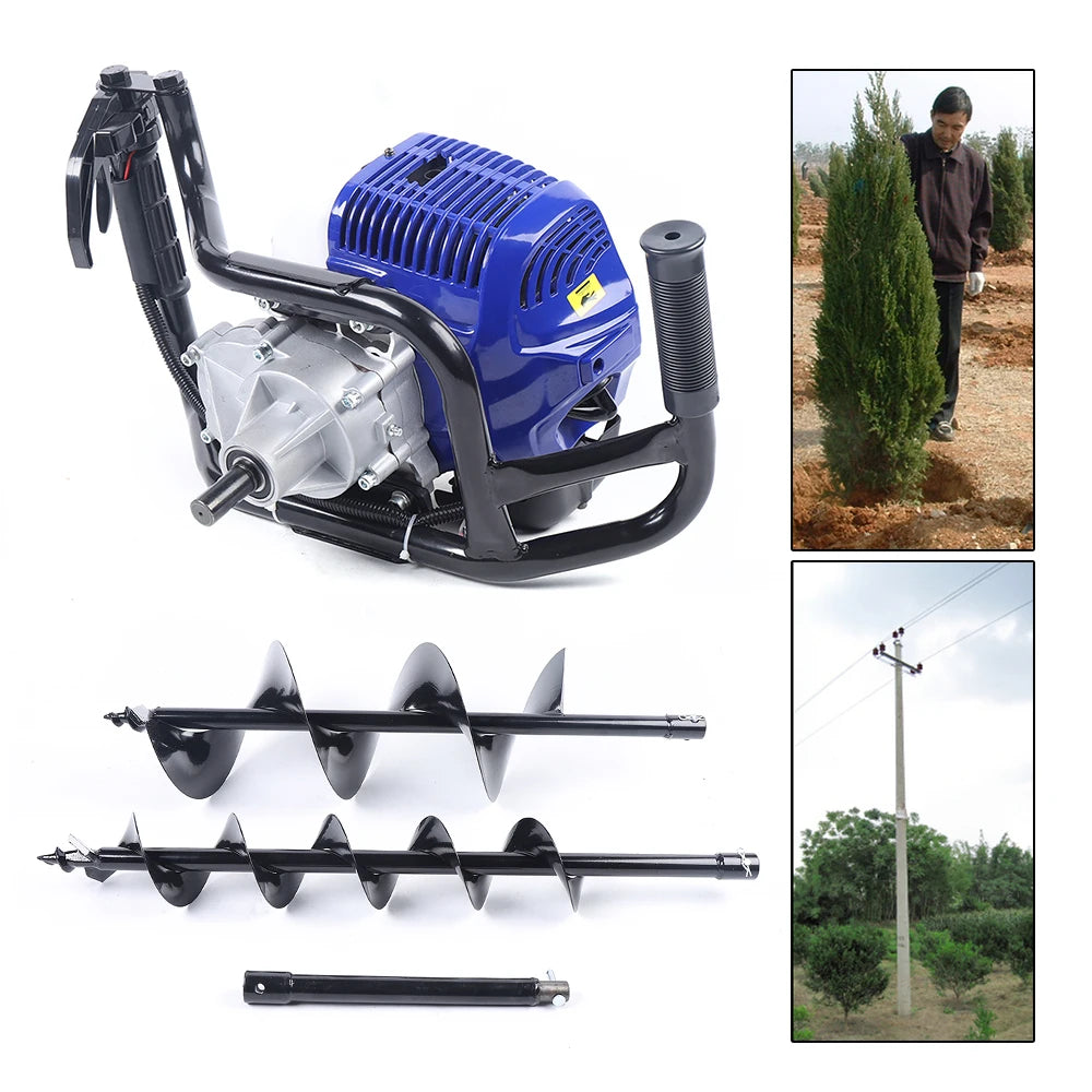52CC 2-Stroke Gas Powered Post Hole Digger with 4/8" Earth Auger Bit and 12" Rod Air-cooled Single-cylinder