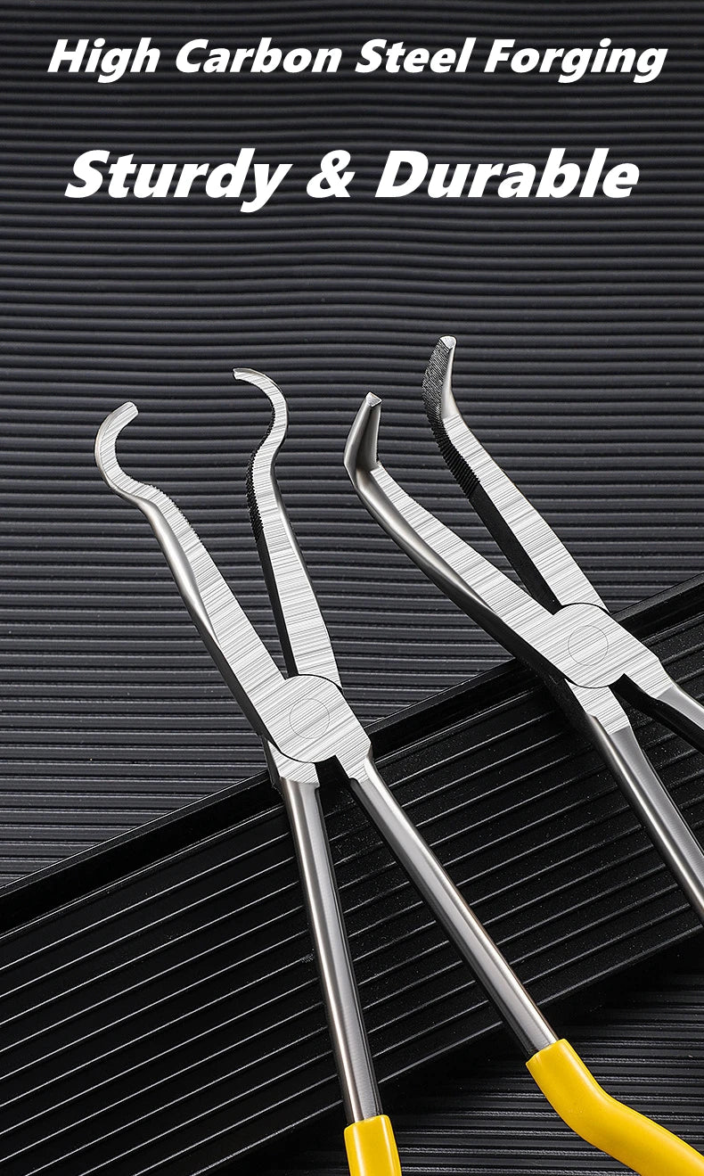 11" Long Nose Pliers Straight Bent Tip Nose Plug Cable Puller Long Needle Nose Pliers Wire Cutter Hose Spanner Clips Hand Tools