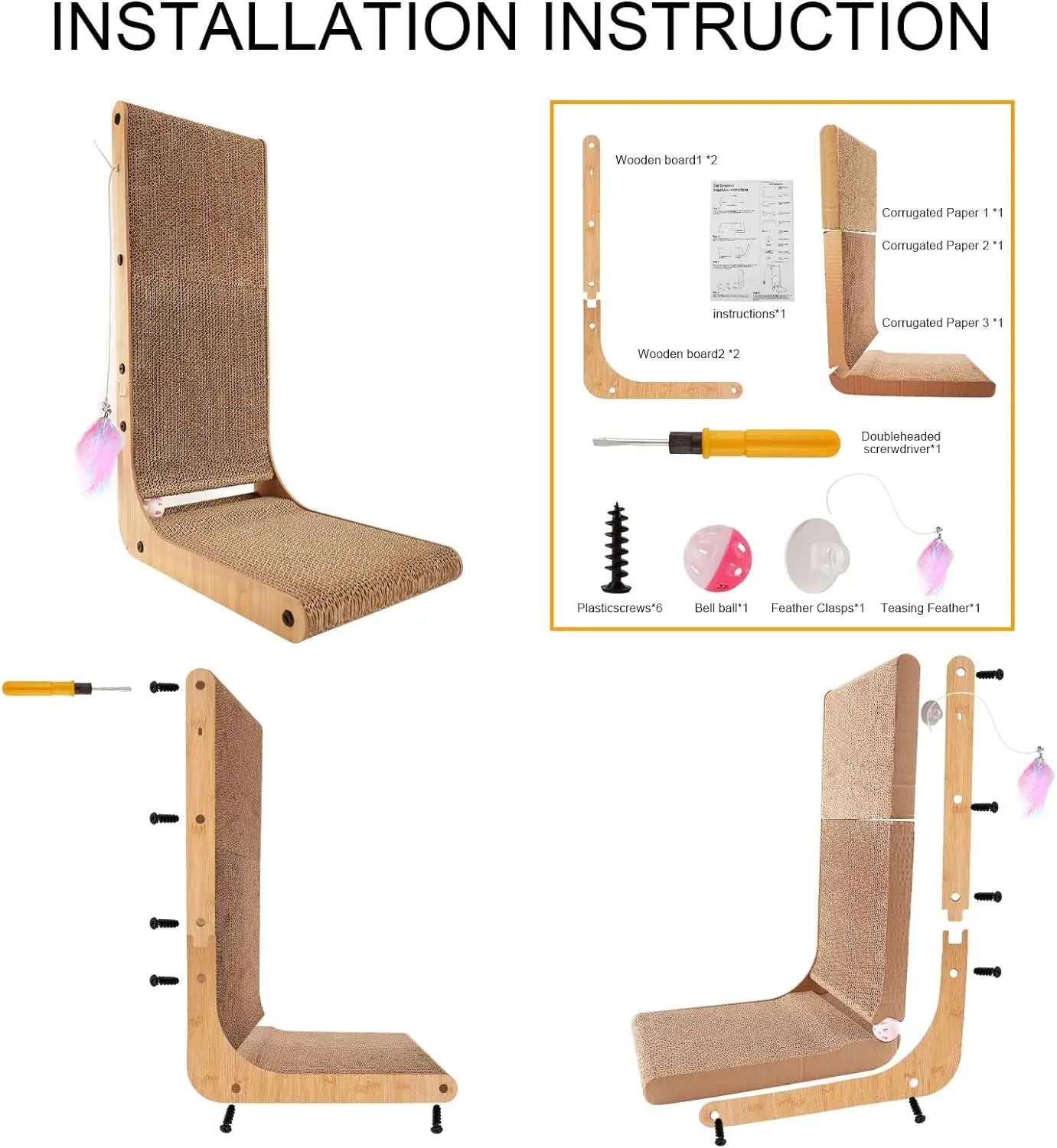 L Shaped Cat Scratcher For Indoor Cats And Furniture