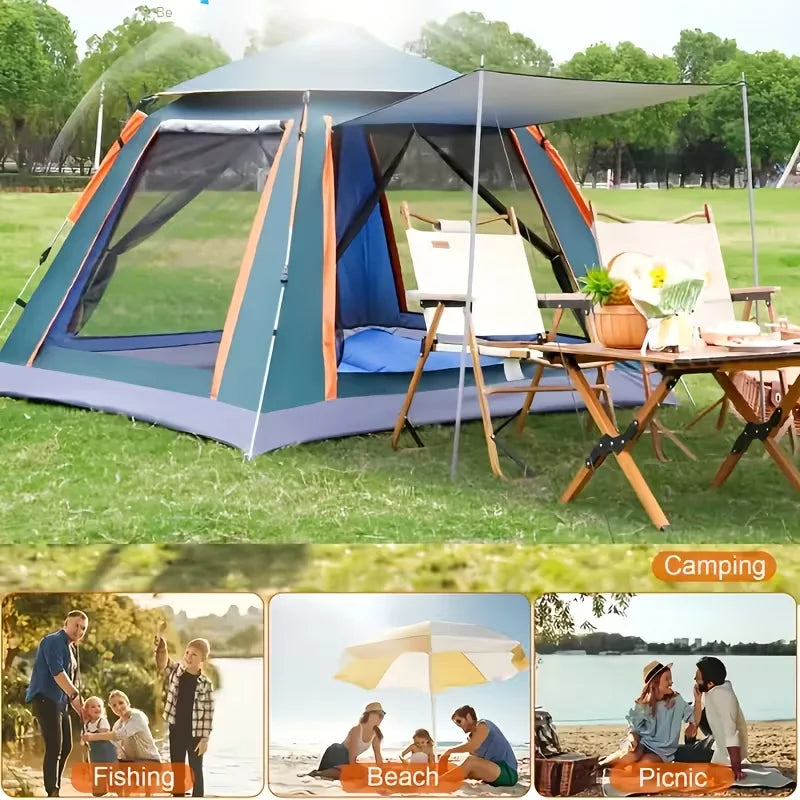 Automatic Open Camping Tent Waterproof Sun-Protection Beach Camping Tent Foldable Anti-UV Shade 3-6 People Outdoor Family Tents
