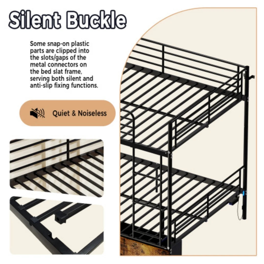 Heavy Duty Iron Bunk Bed With Ladder And Guardrails