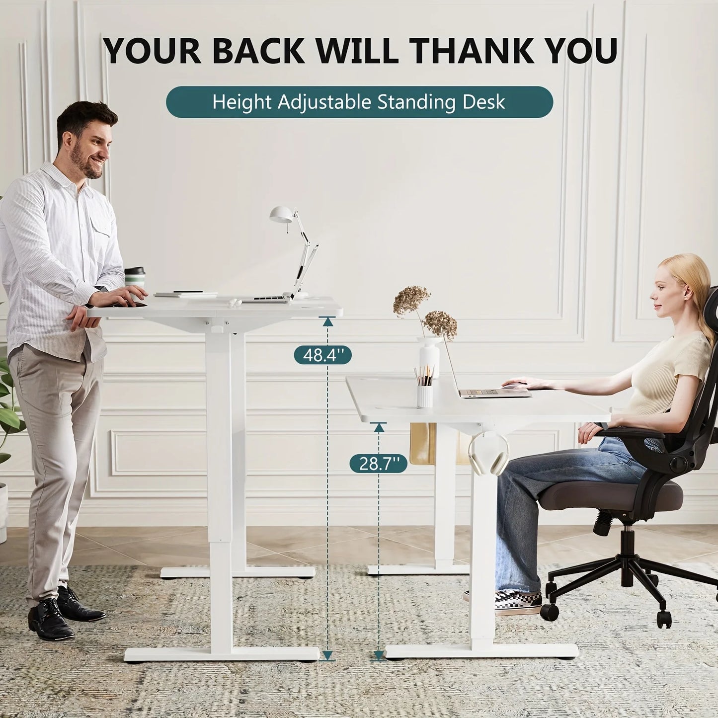 Standing Desk, Adjustable Height Electric Sit-Stand Computer Table, 40×24, 48×24, 55×24, 63×24 Inch Ergonomic Rising Desk