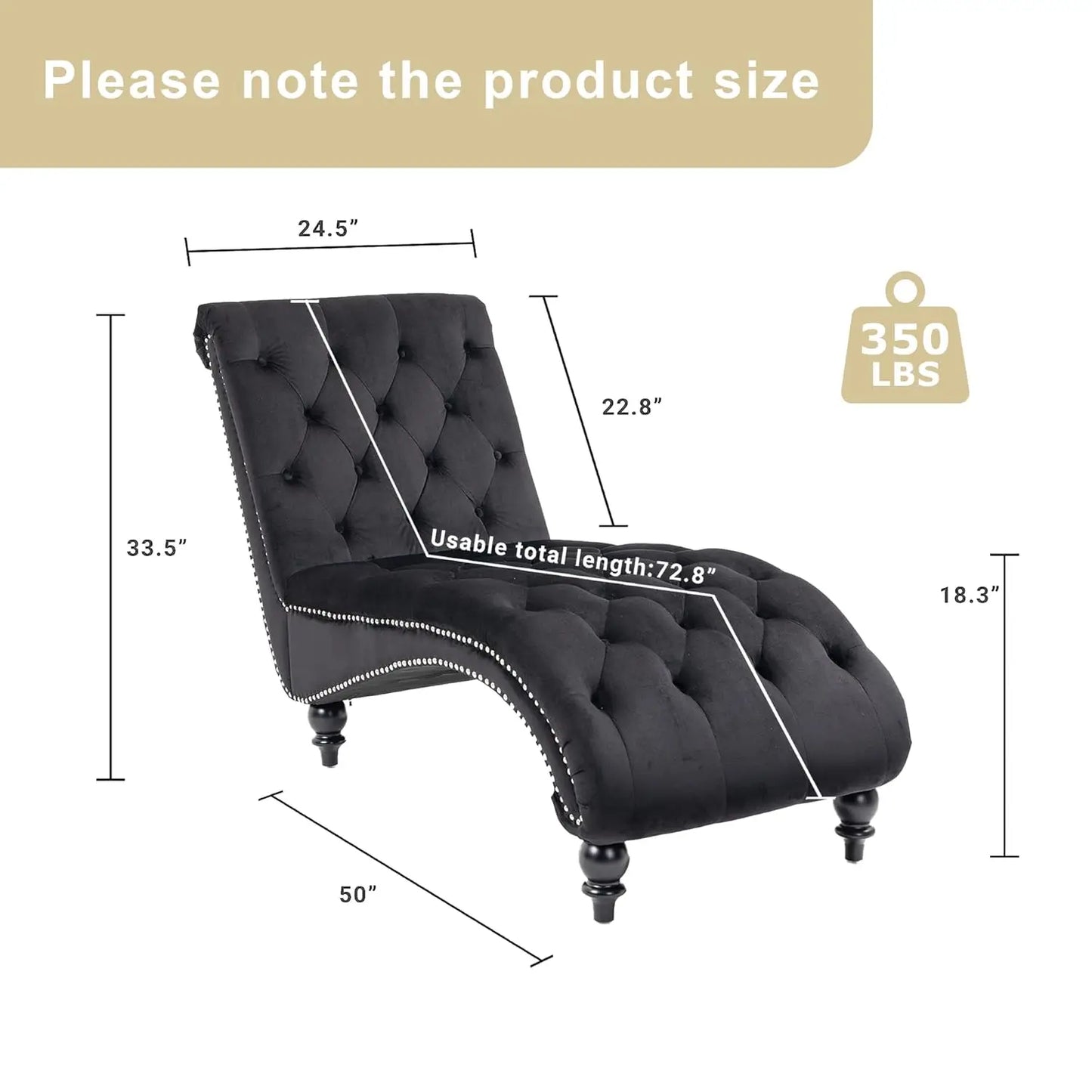 Velvet Tufted Chaise Lounge Chair With Pillow For Living